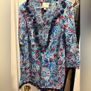 Colorful Patterned Tunic with Pom Pom Trim - Sail to Sable